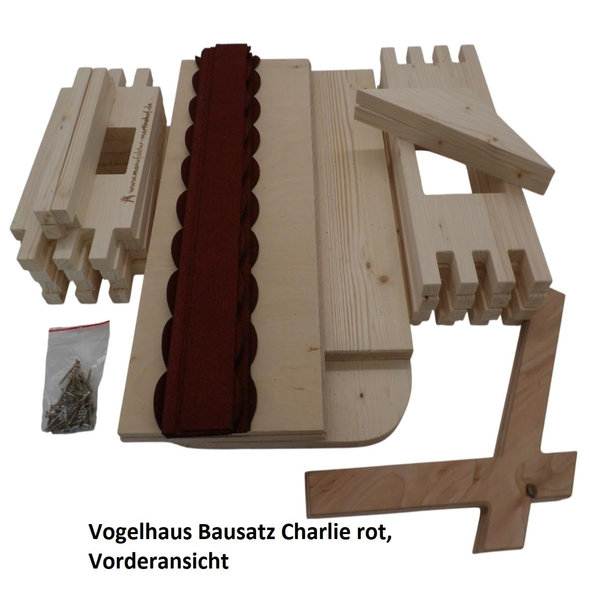 Vogelhaus Bausatz Charlie rot Manufaktur Martinshof L: 47 cm B: 38,5 cm H: 43 cm Material: unbehandeltes Fichtenholz Futterhaus Garten Holz Hochzeit Geschenk Vogelvilla Terrasse