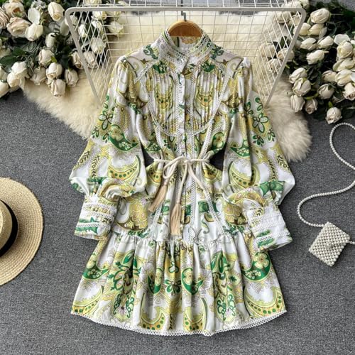 Image of Summer Shirt Dress for Women Long Sleeve Floral Printed Button Down Mini Dresses