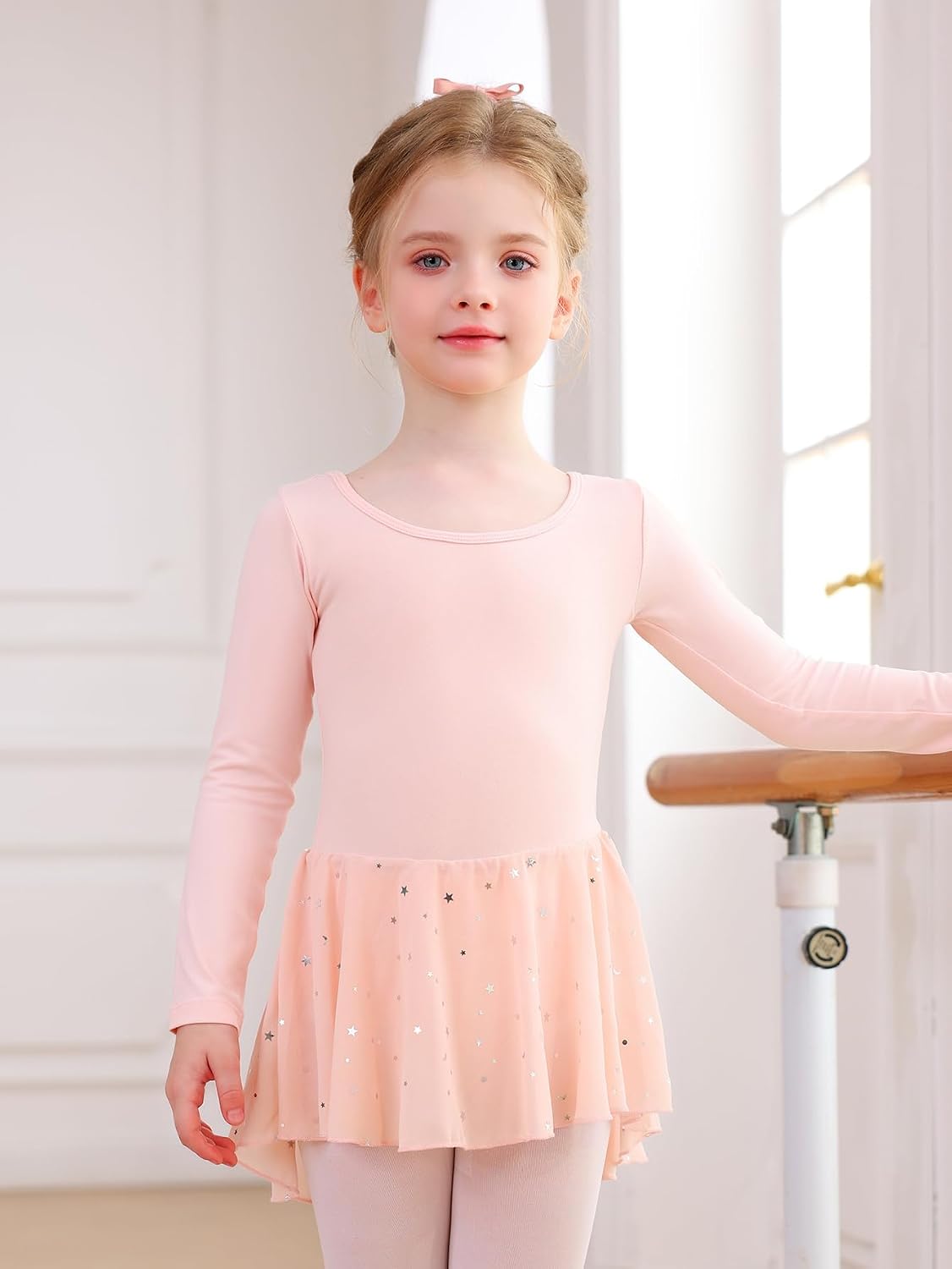 Mecceos Ballet Leotards for Girls - Toddler Long Sleeve Star Tutu Cross Back Dance Leotard