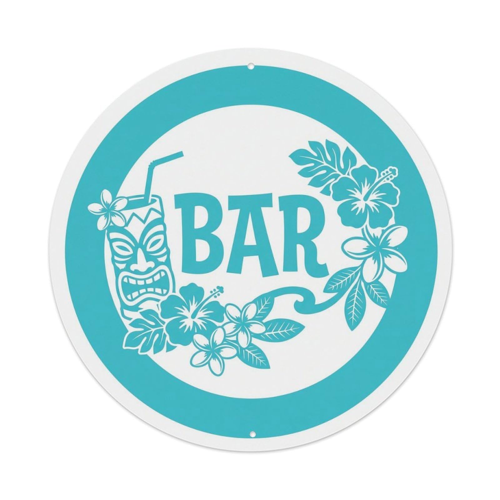 Vintage BAR Turquoise Tavern Emblem Metal Tin Sign Plaque Wall Decor for Cafe, Club, Garden Round Metal Poster 8x8Inch