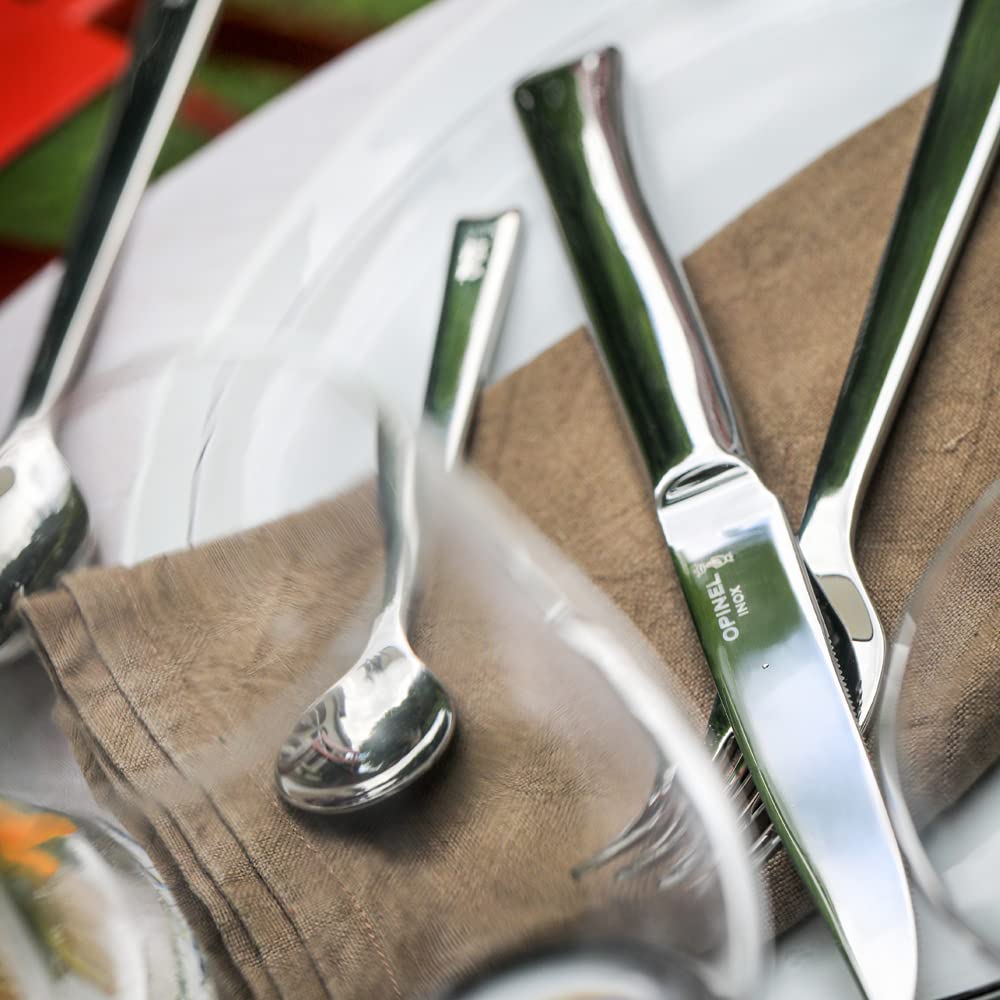 Opinel - Boîte 4 Couteaux de Table Perpétue - Lame Acier Inox Micro-Dentée - Manche Acier Inox Léger et Confortable - Découpe Optimale - Design Contemporain