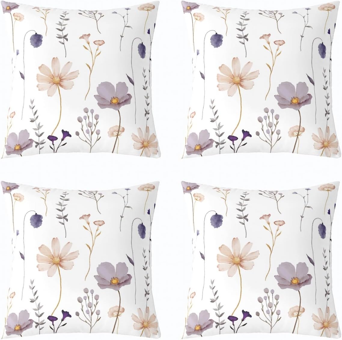 Erosebridal Garden Floral Throw Pillow Covers 18X18,4Pcs Red Beige Flower Pillow Covers Bedroom Decor,Modern Minimalist White Cushion Covers Pastoral Branches Aesthetic Decorative Pillow Covers