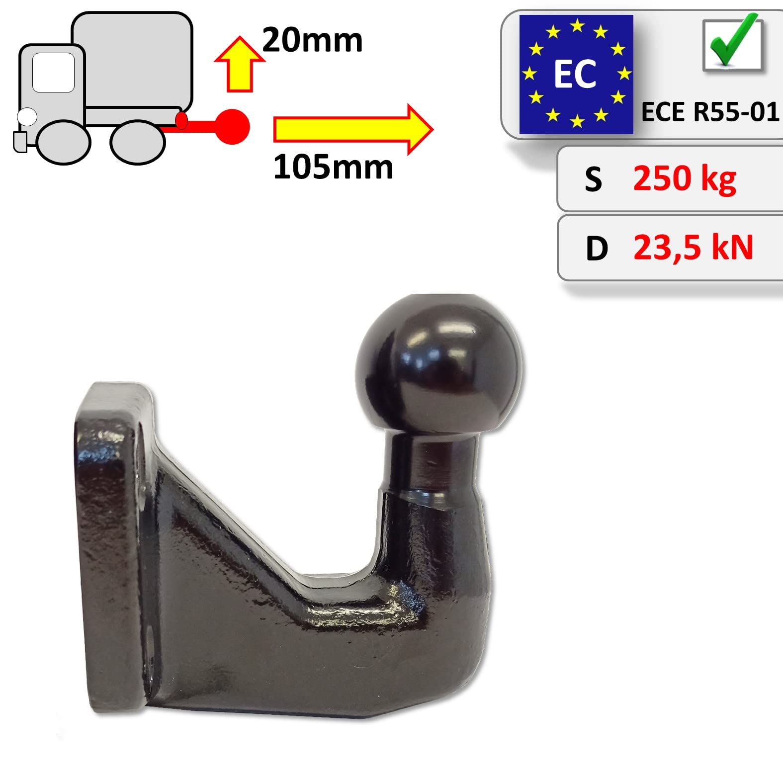XIMPLIO Heavy Duty Duty 3500 kg / 250 kg / 25 kN Placa de tornillo brida cabeza bola de remolque acoplamiento de remolque placa perforada 83 mm x 56 mm