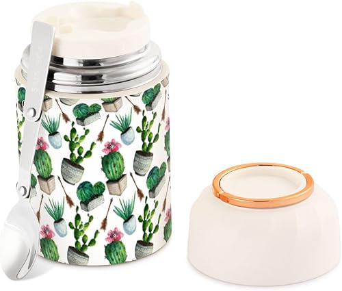MCHIVER Cactus Succulent Food Jar with Spoon Stainless Steel Vacuum Insulated Food Container 17 oz Food Thermos for Adults