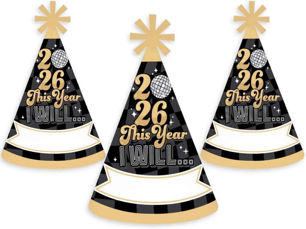 Big Dot of Happiness Disco New Year - Cone Party Hats - Groovy 2026 NYE Resolution Cone Party Hat for Kids and Adults - Set of 8 (Standard Size) - Image 8