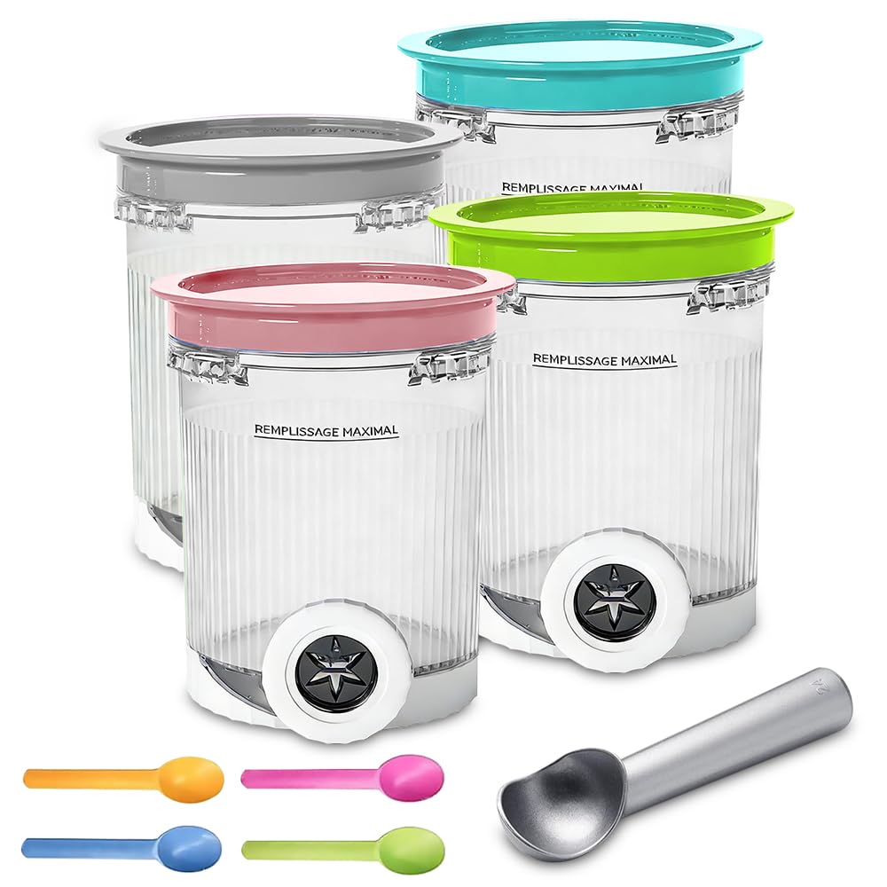 Pot pour Ninja Swirl Deluxe, HOVCEH 4 Pièces Récipient pour NC700 NC701EU, Accessoires pour500 ml Machine à Glace avec Couvercle Et Cuillère, Passe au Lave-vaisselle(B)