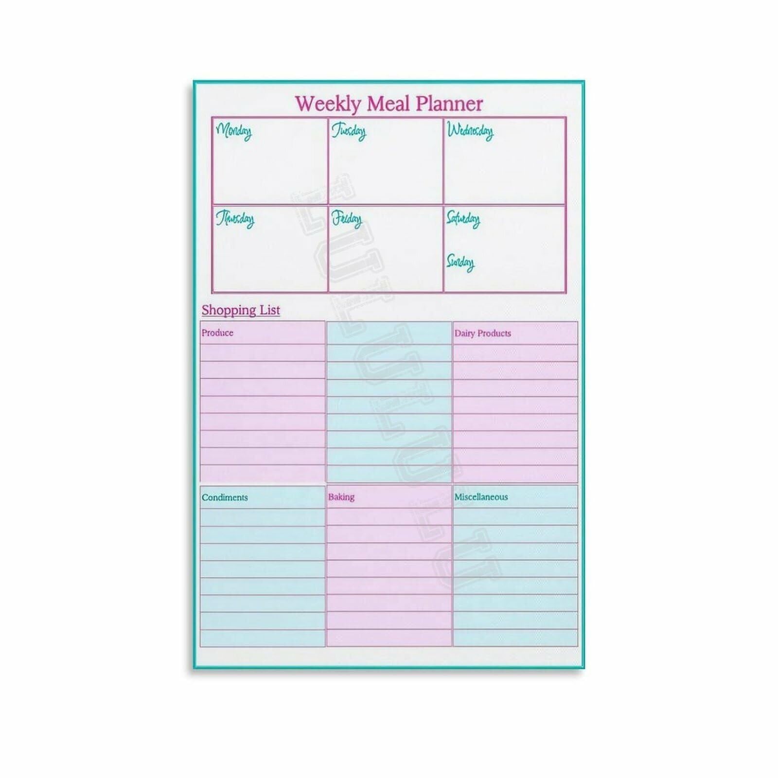 LLBOGRGGN Healthy Eating Weekly Meal Planner Poster Nutrition Chart for Kitchen Home Office Decor and Meal Prep Schedule