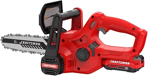 CRAFTSMAN V20 Mini motosierra, 10 pulgadas, batería y cargador incluidos (CMCCS610D1), rojo