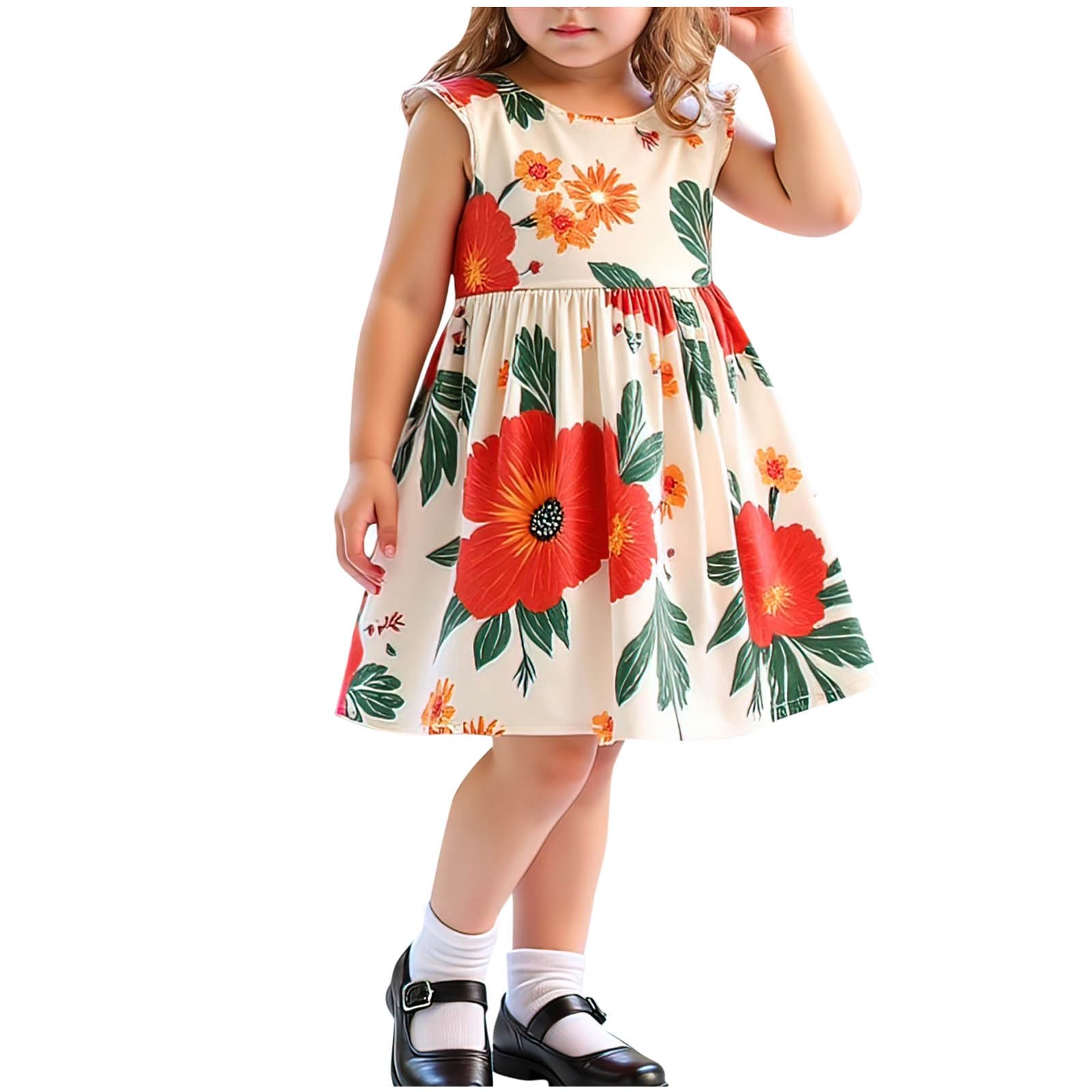 Robe Princesse Enfant Fille Sans Manches - Longueur Genou, Style Bohème Fleuri