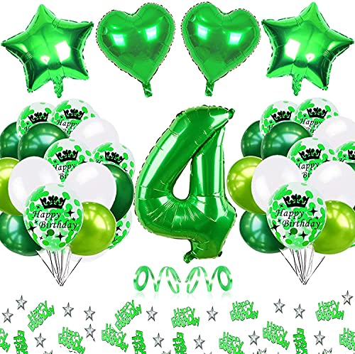 Globo 4 Cumpleaños Verde, Decoración Cumpleaños 4 Años Niño, Globo Foil Feliz Cumpleaños, 4 Cumpleaños Niño Decoración Happy Birthday, Globo Foil Gigante Número 4 Decoración Cumpleaños Infantil Cover