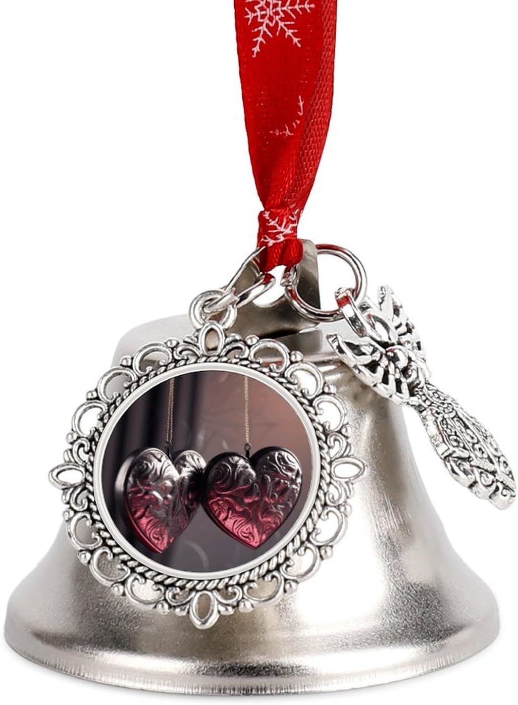 Christmas Bell Heart Shaped Necklace Jingle Bell with Wing Pendant Christmas Ornament Metal Vintage Bells Christmas Tree Hanging for Holiday Party Decoration