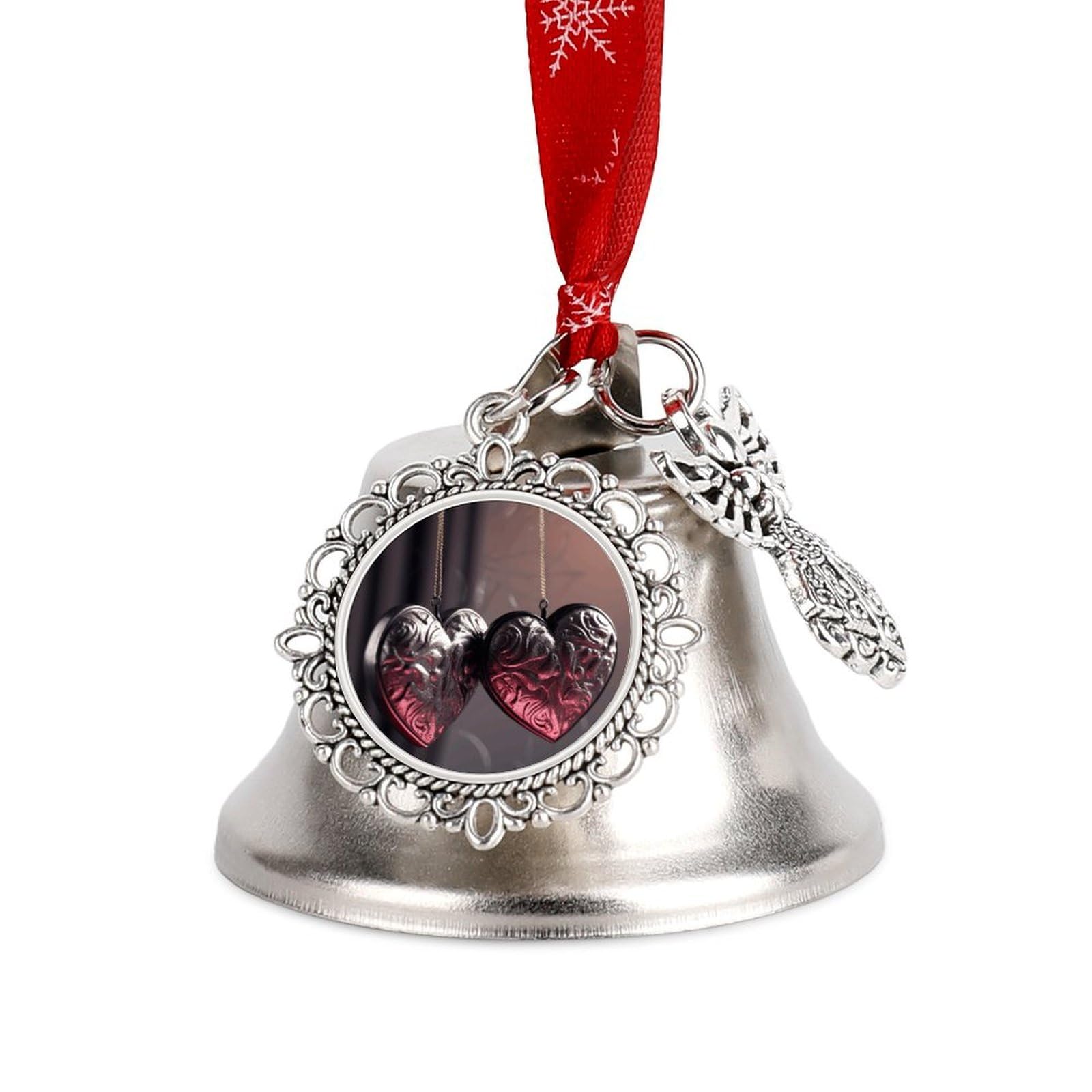 Christmas Bell Heart Shaped Necklace Jingle Bell with Wing Pendant Christmas Ornament Metal Vintage Bells Christmas Tree Hanging for Holiday Party Decoration