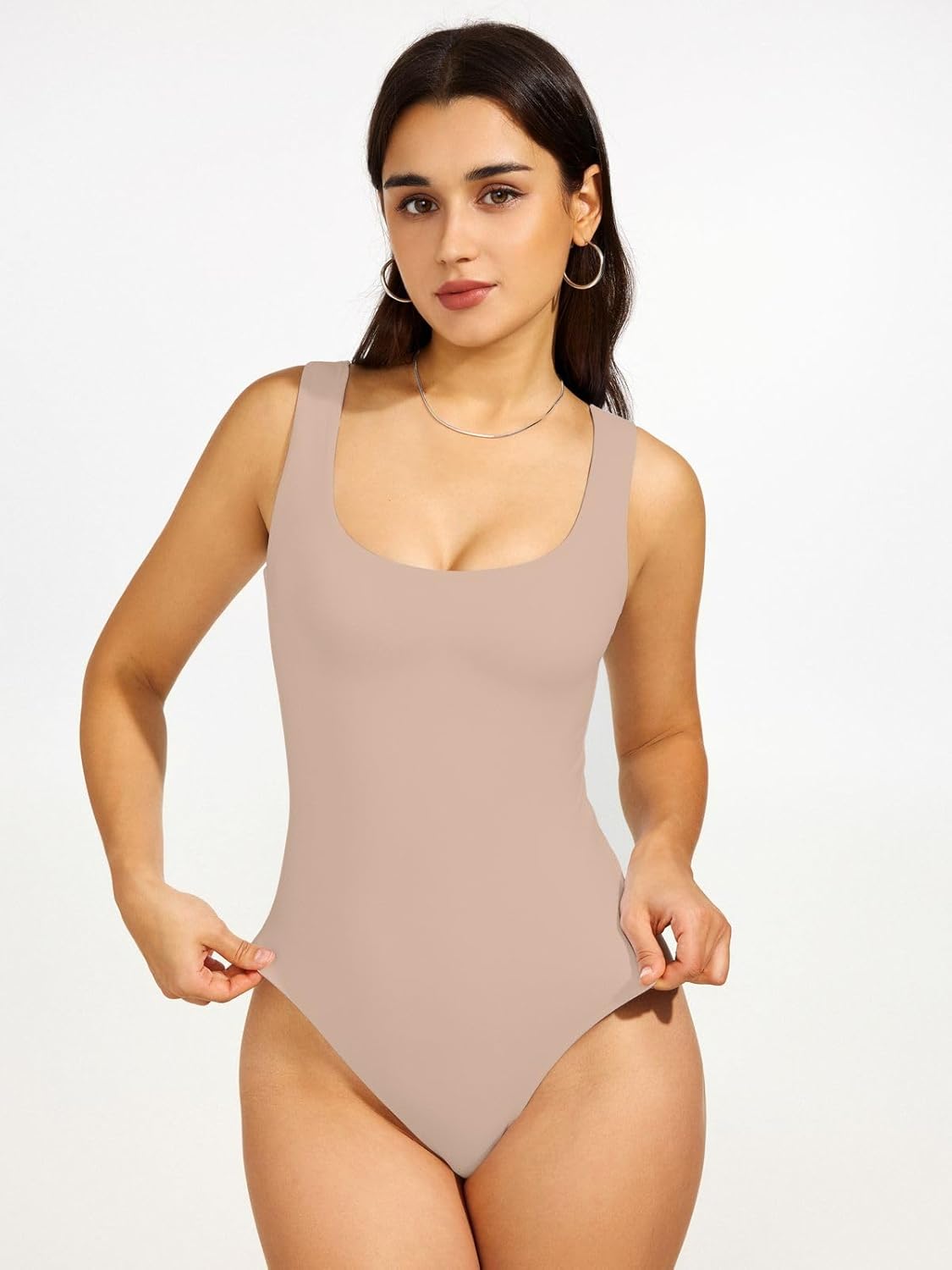 REORIA Women's Sexy Scoop Neck Sleeveless Bodysuit Backless Double Lined Tank Tops - Image 3