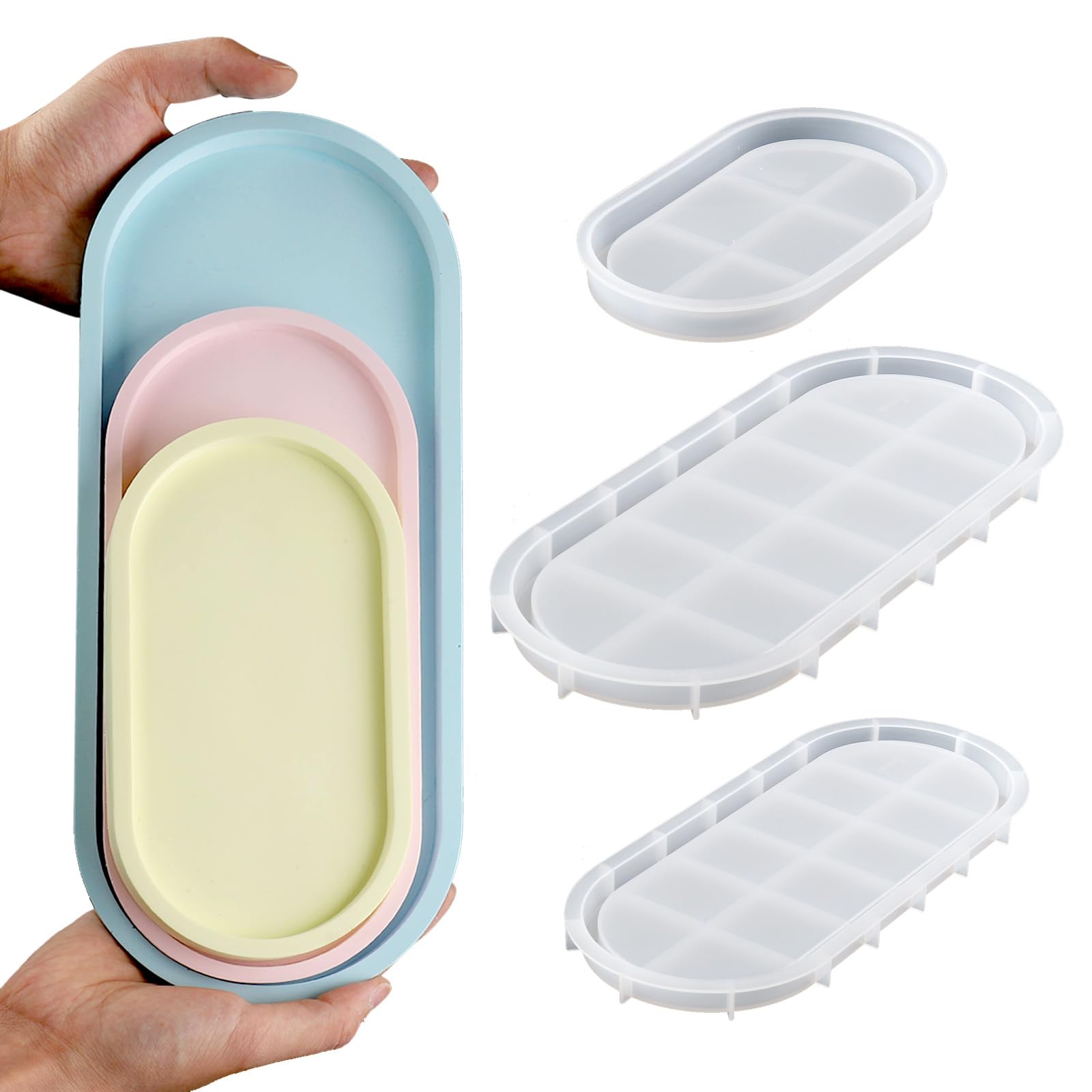 3 Pcs Oval Tray Silicone Molds,DIY Coaster Epoxy Resin Molds,Silicone Resin Casting Mould for Office Home Decoration Supplies,Storage Trays,Candle Holders, Jewelry Plates, and Craft Decorations