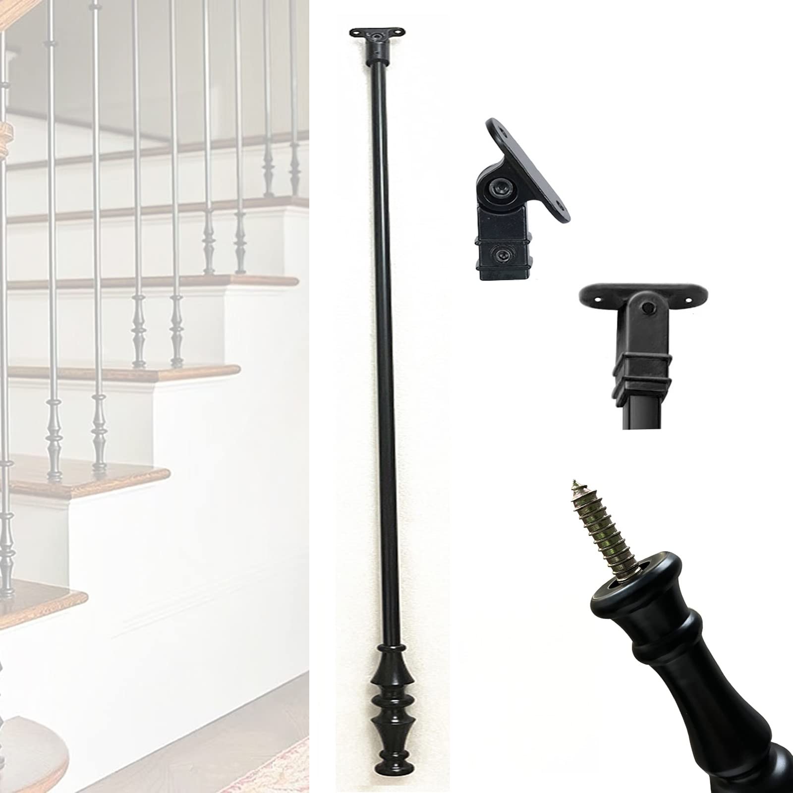 Rampe en fer 1/2" pour escalier et terrasse - Noir robuste 85 cm