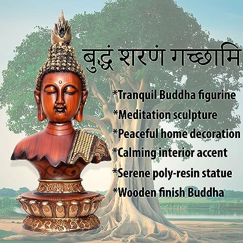 12-inch Serene Buddha Statue Wooden Finish Poly-Resin Meditation Sculpture for Mindfulness, Peace, Spiritual Enlightenment and Home Decor — photo — 3 of 9