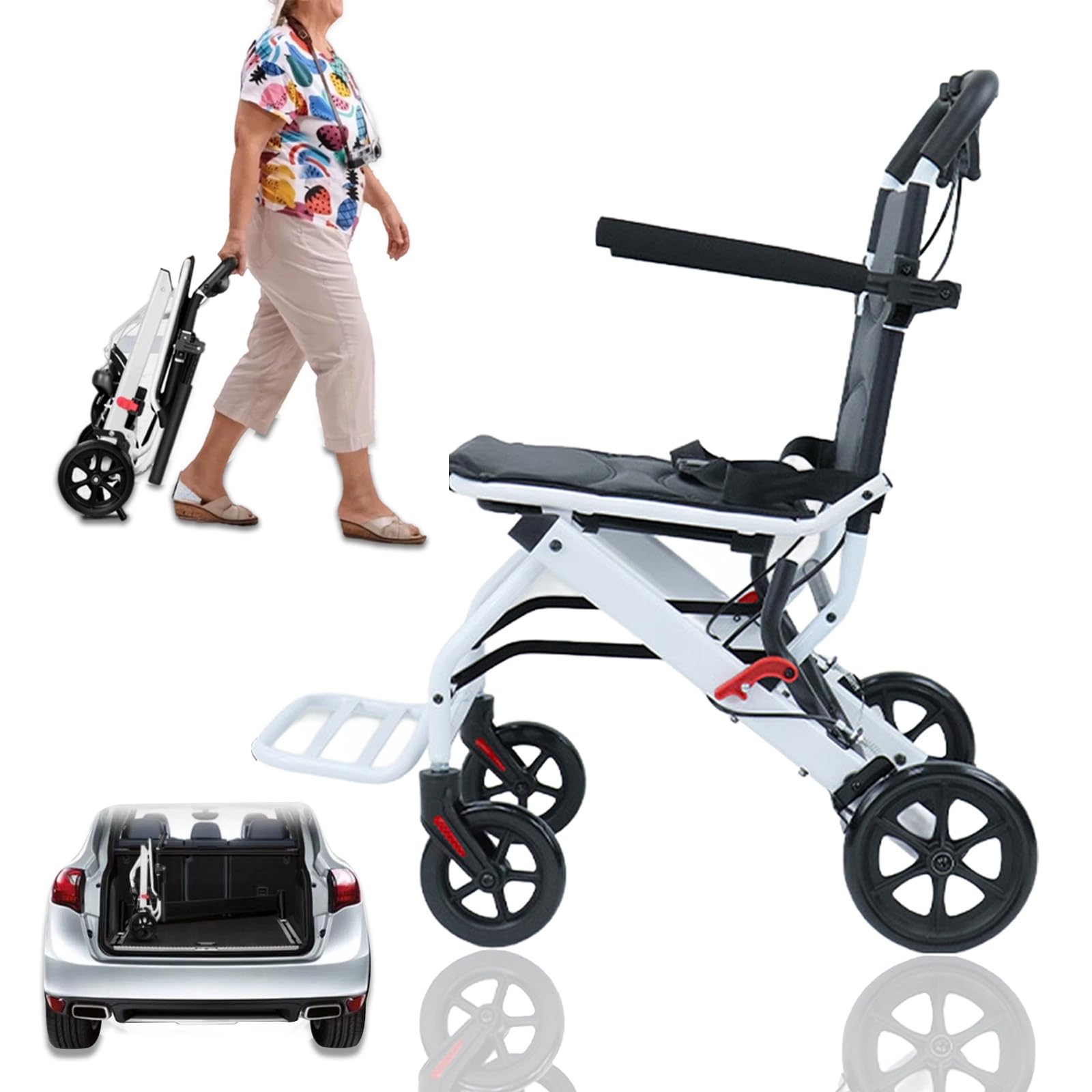 [US Fast Arrival] Foldable Wheelchairs for Adults, (13lbs)Utral-Lightweight Transport Wheelchair, Easy to Travel, Portable Travel Wheelchair for Seniors, Wheel Chair with Flip-up Armrest Black & White