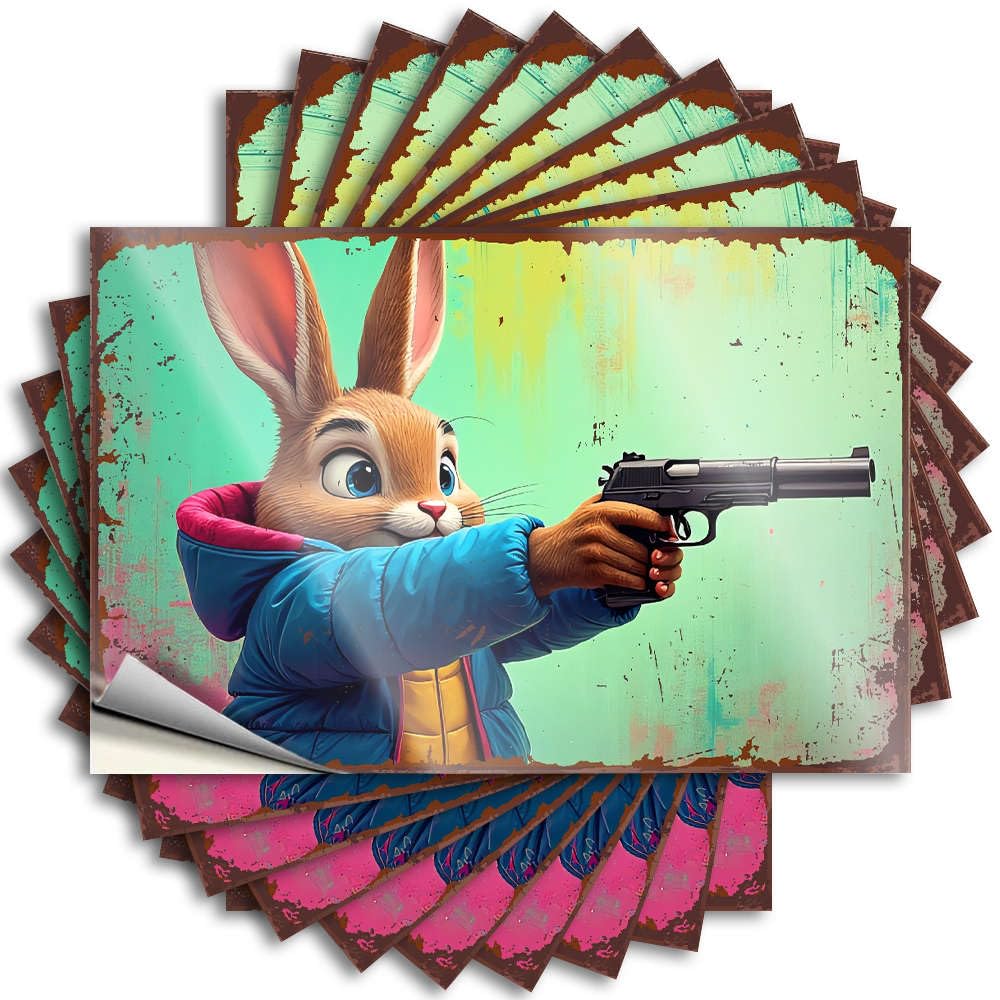 Fzfn Men's Colour Sticker Summer, Teens Bumper Rabbit Holding A Gun, Colorful Background. | Roll(8X12cm)