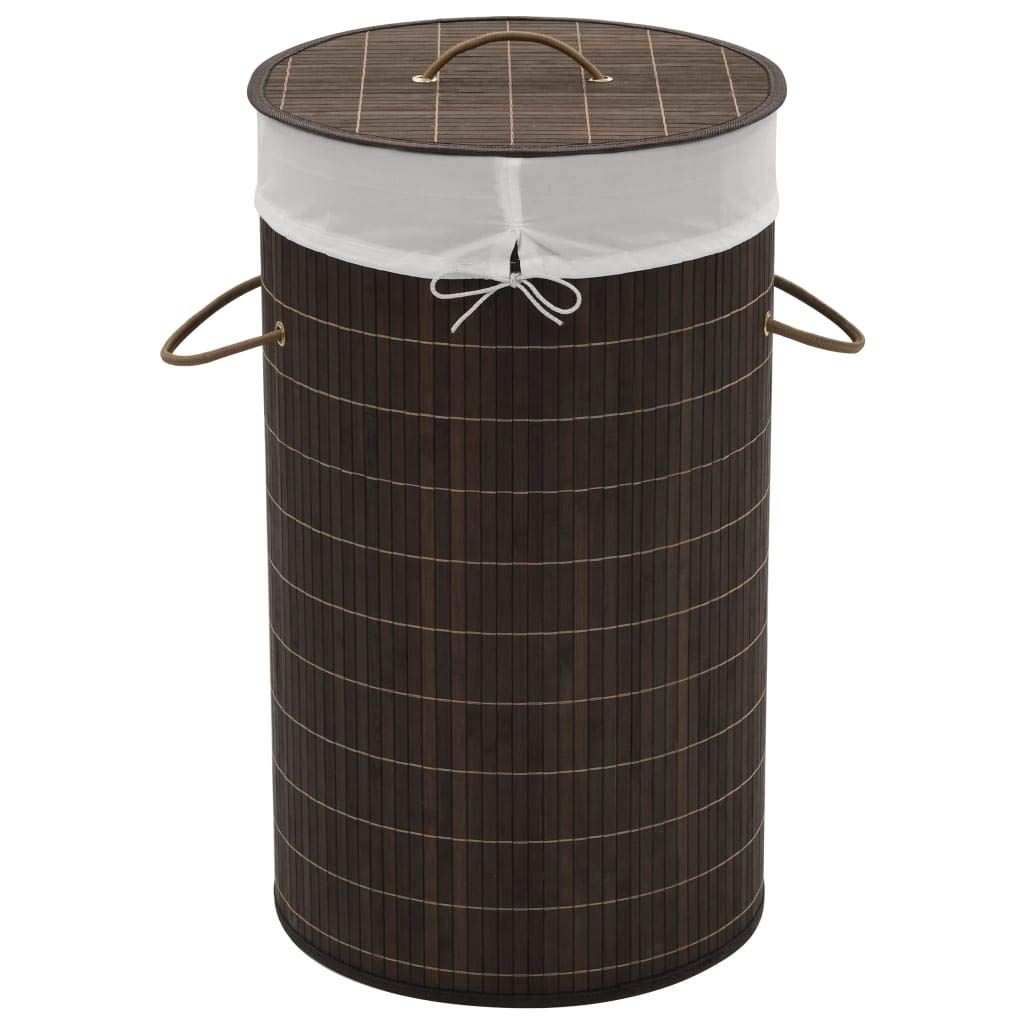 Inicio Productos-Cubo de lavandería de bambú Redondo Marrón oscuro
