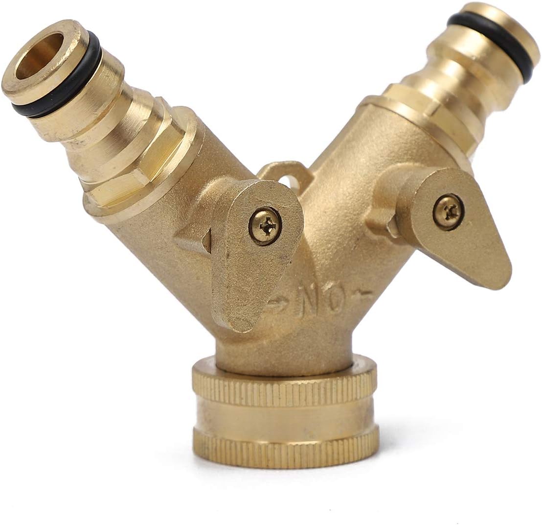 LINZI 2 Way Brass Tap Garden Hose Splitter, Y Valve Double Water Tap