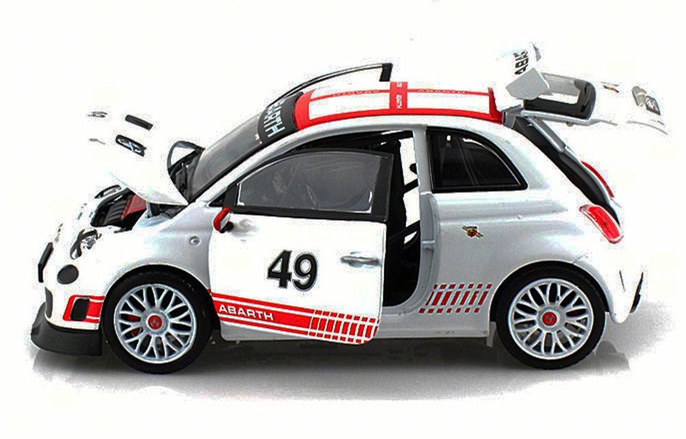Bburago Fiat Abarth 500 #49, White -1/24 Scale Diecast Model Toy