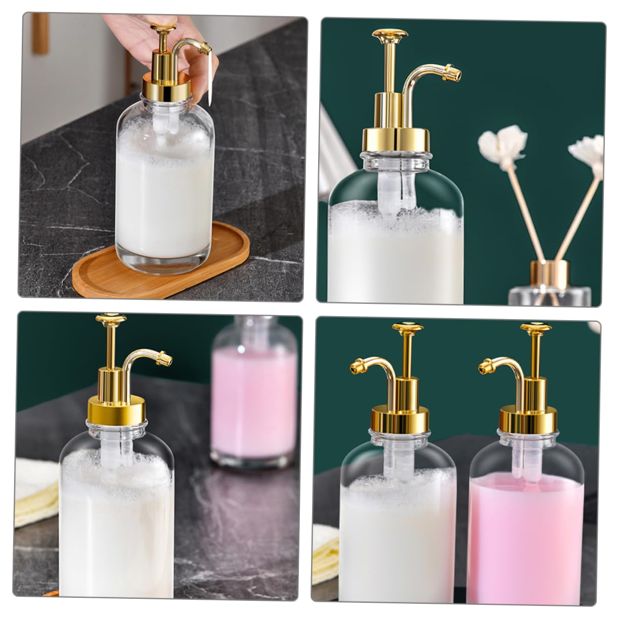 PRETYZOOM 500ml Dispensador De Jabón Líquido Vidrio Pulsador Multifuncional Compacto para Cocina y Baño