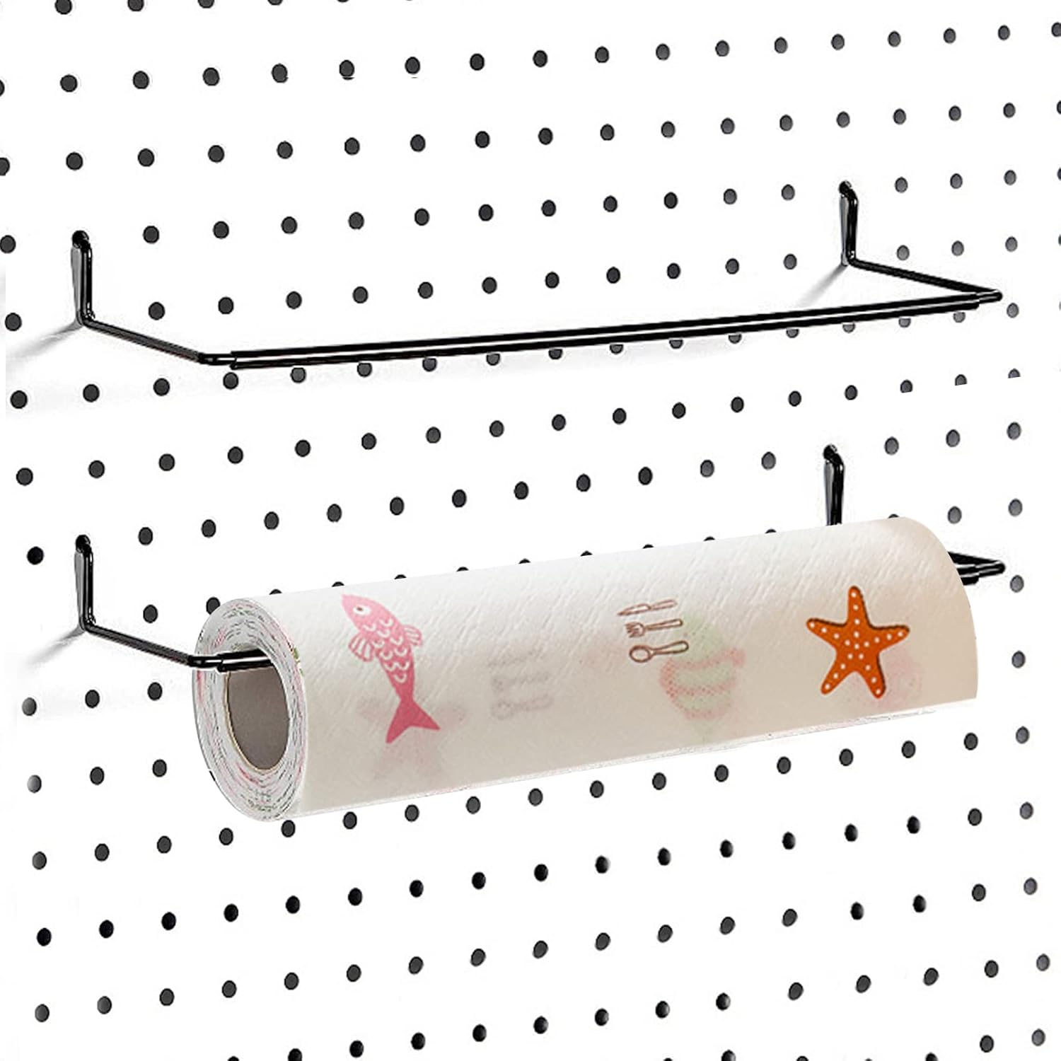 AccEncyc 4 Pack Pegboard Towel Holder Pegboard Hooks for Paper Towels, Kitchen Towels, Stickers, Tapes Great Peg Board Organizer Accessories for Workshop, Garage, Kitchen
