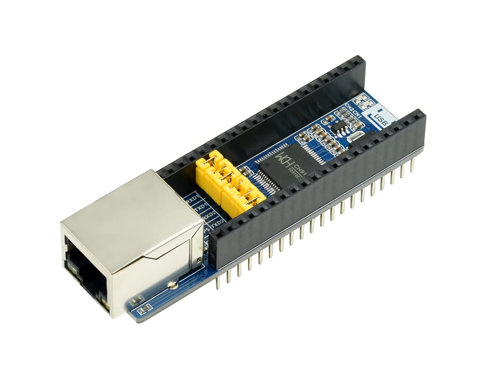 Waveshare Ethernet to UART Converter for Raspberry Pi Pico,Supports 2-CH Ethernet To UART Data Transparent Transmission, 10/100M Ethernet,Full-Duplex or Half-Duplex UART Communication