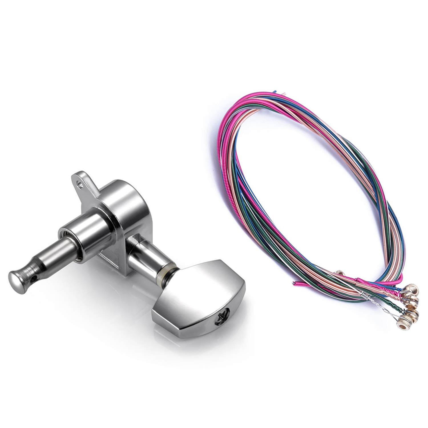 Bloepum 1Set Rainbow Colorful Color String for Acoustic Guitar & 6 Pieces Silver Acoustic Guitar Machine Heads Knobs