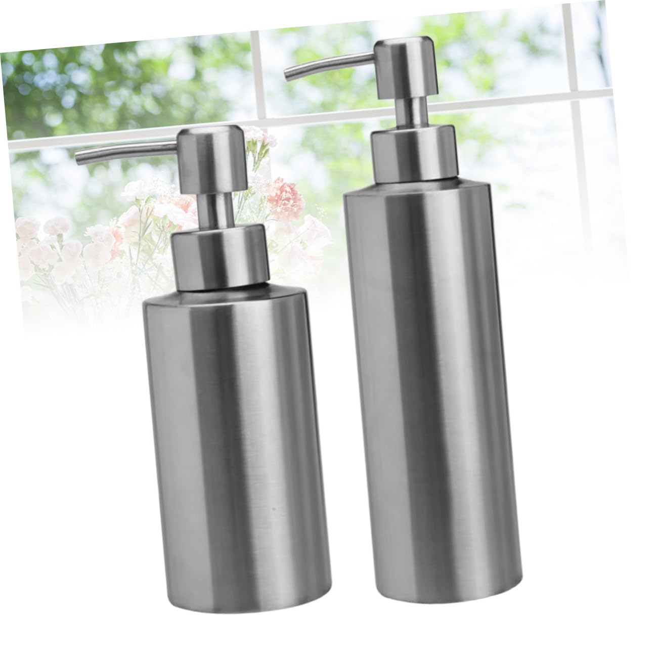 Cabilock 2 Piezas Dispensador Jabón Líquido Acero Inoxidable Press Tipo y Rellenable para Cocina Baño y Lavandería