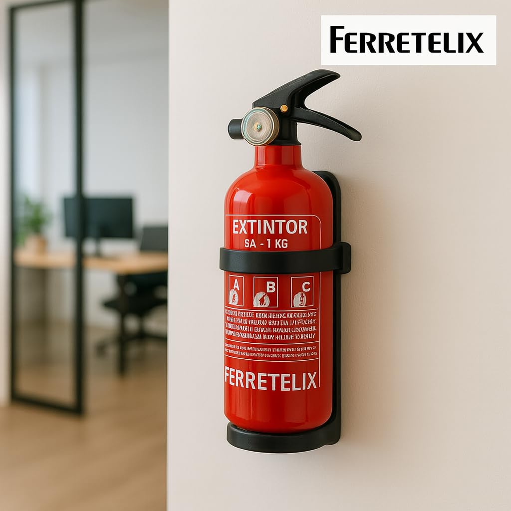 FERRETELIX® Lot de 2 Extincteurs 1 kg Poudre ABC – avec Supports de Fixation – Homologués pour Voiture, Maison, Bureau, Camping-Car ou Bateau. Fecha de fabricacion 2026