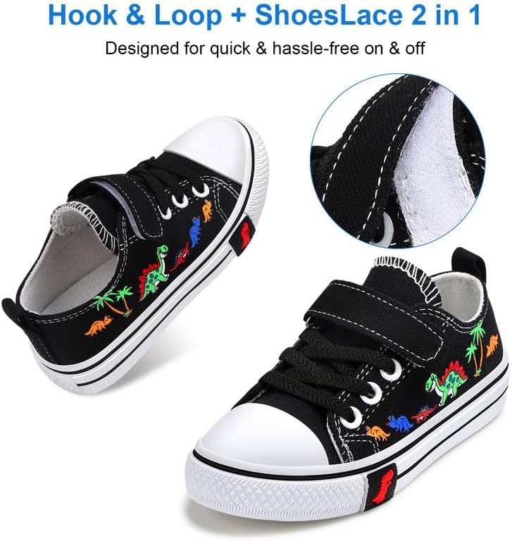 Toddler Boys Girls Slip On Canvas Sneakers Cartoon Dinasour Printed Little Kid Unisex Adjustable Strap Walking Shoes Lazy Shoes with Hook and Loops - Image 5