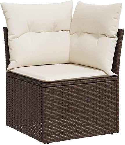 Miniatura 3 de 7-Piece Garden Sofa Set in Brown and Cream White, Modern Outdoor Furniture with Modular Design, Thick Weather-Resistant Cushions, UV-Resistant