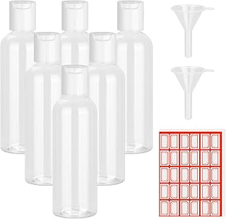 Travel Bottle for Toiletries, 6PCS 100ml Plastic Bottles Empty Refillable Transparent Travel Bottles with Funnels and Labels for School Travel or Cosmetic