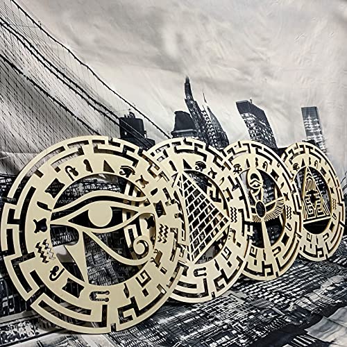 Image of Egyptian Wall Decor 4 Pieces Wooden Wall Art Eye of Horus Evil Eyes Symbol Egypitan Artwork Ankh Of Isis With Open Wings and Pyramid Decor Home Decor for Living Room Sacred Geometry Wood Art