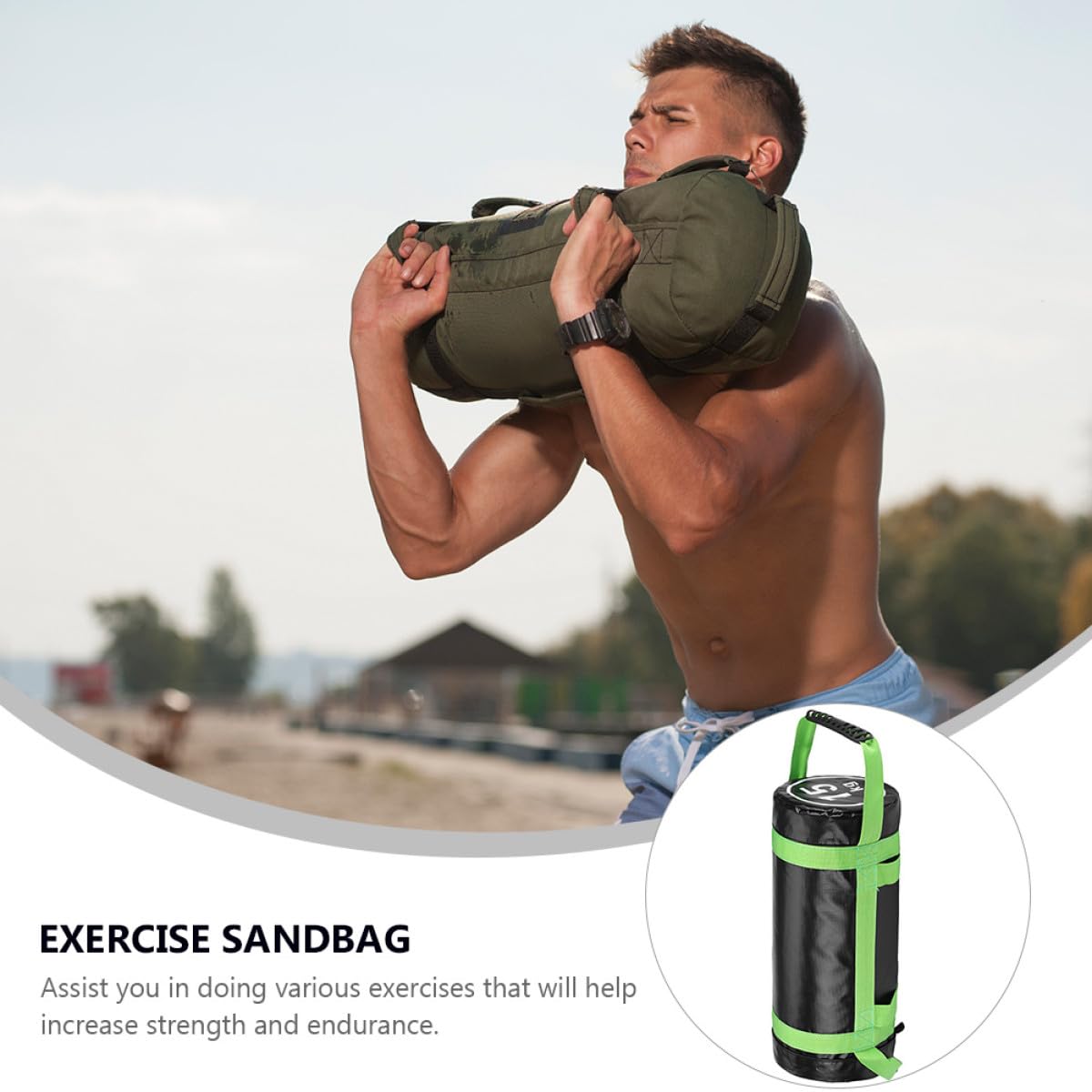 Mikikit Gewichtheber Sandsack aus PVC und Stoff mit Griffen für Krafttraining Fitness Übungstasche Grün für Effektives Training und Muskelaufbau