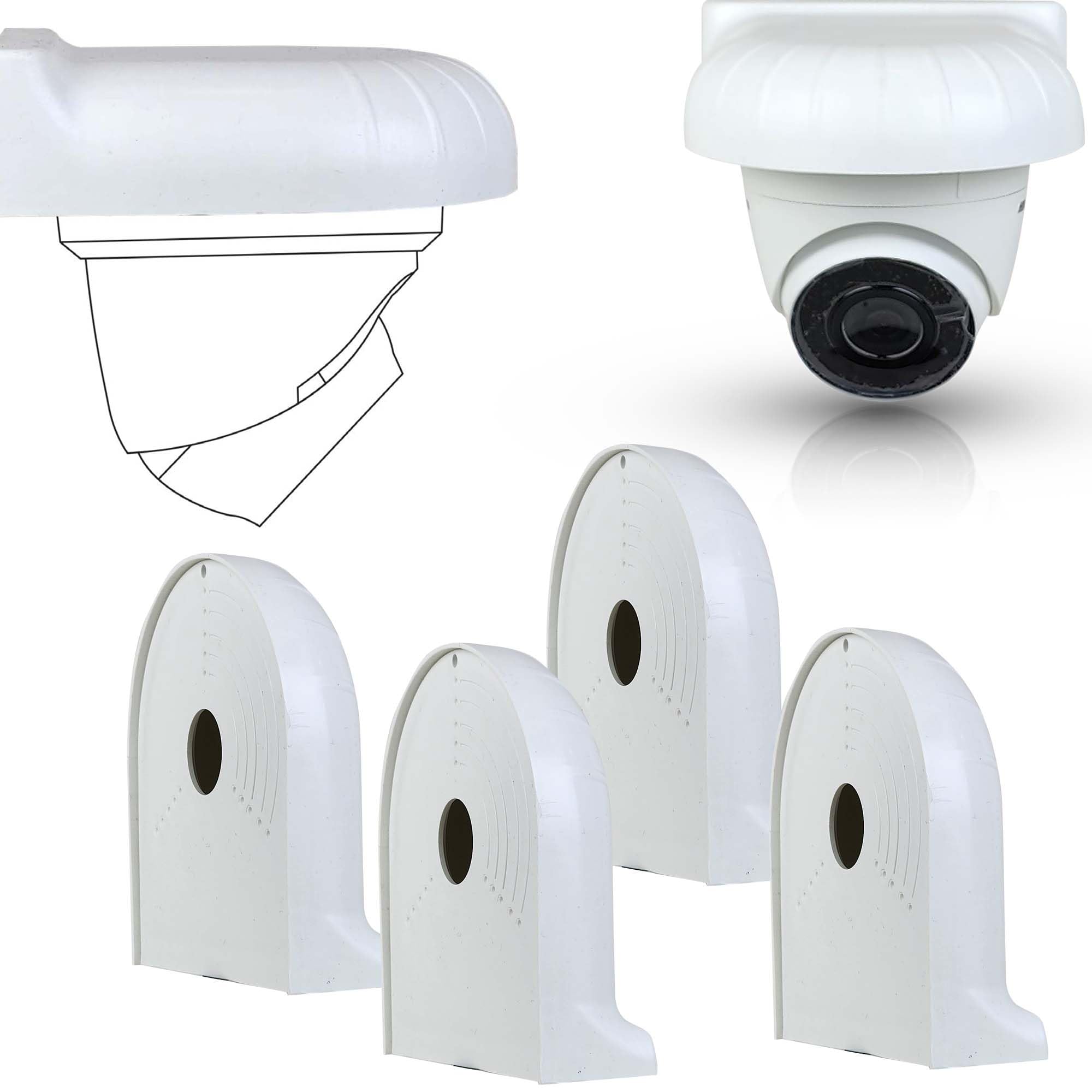 PRO-107 Wall Mount Bracket, White, PP5 Plastic, 6.1x5.71x1.77 Inch, UV-Resistant, for Dome CCTV Cameras (4 Pack)