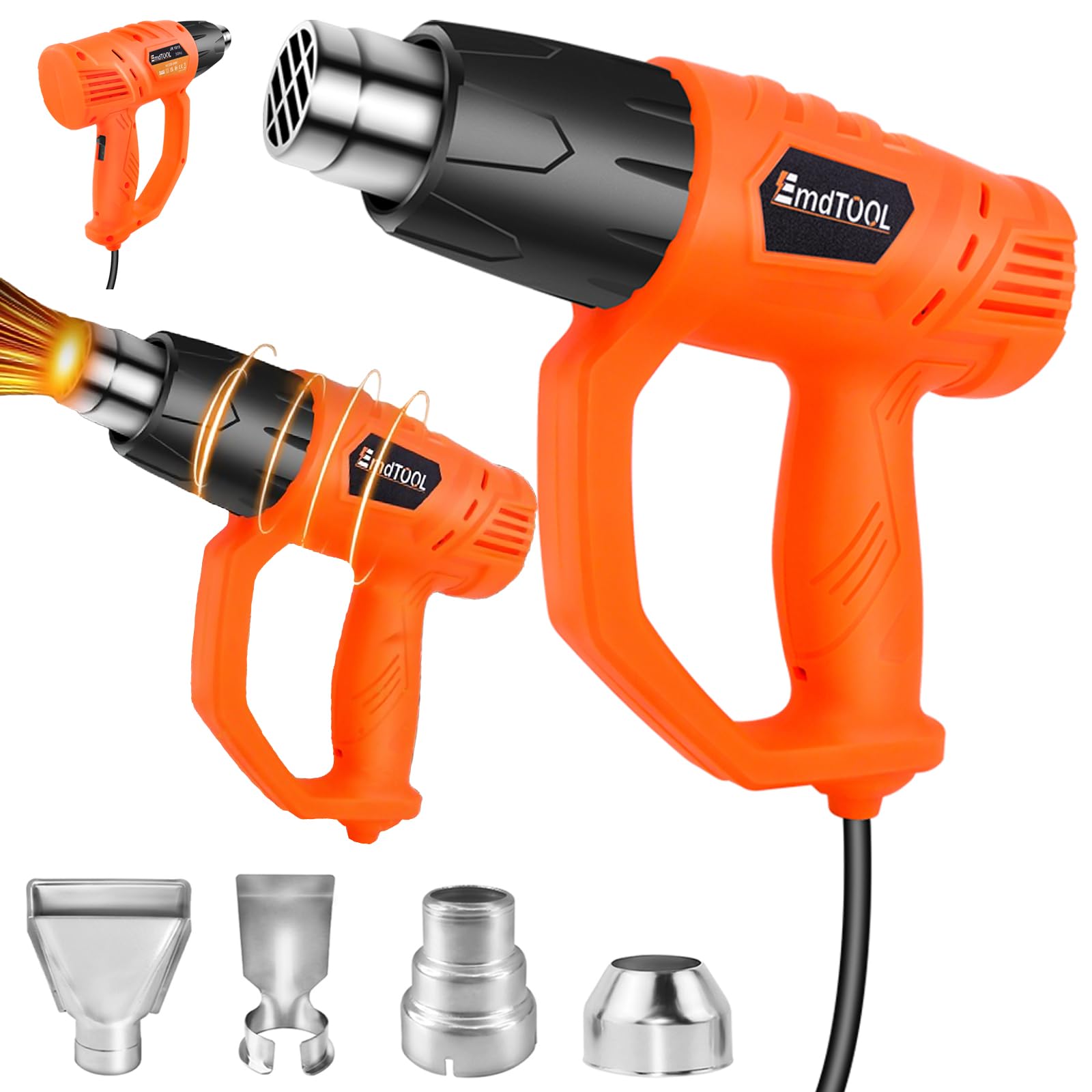 2000W Heat Gun Dual Temp with 300℃ & 600℃ Variable Temperature Control, Professional Electric Hot Air Gun with 4Nozzles, for Crafts, Paint Stripping, Heat Shrink, Vinyl Wrap, Candle Making, Resin