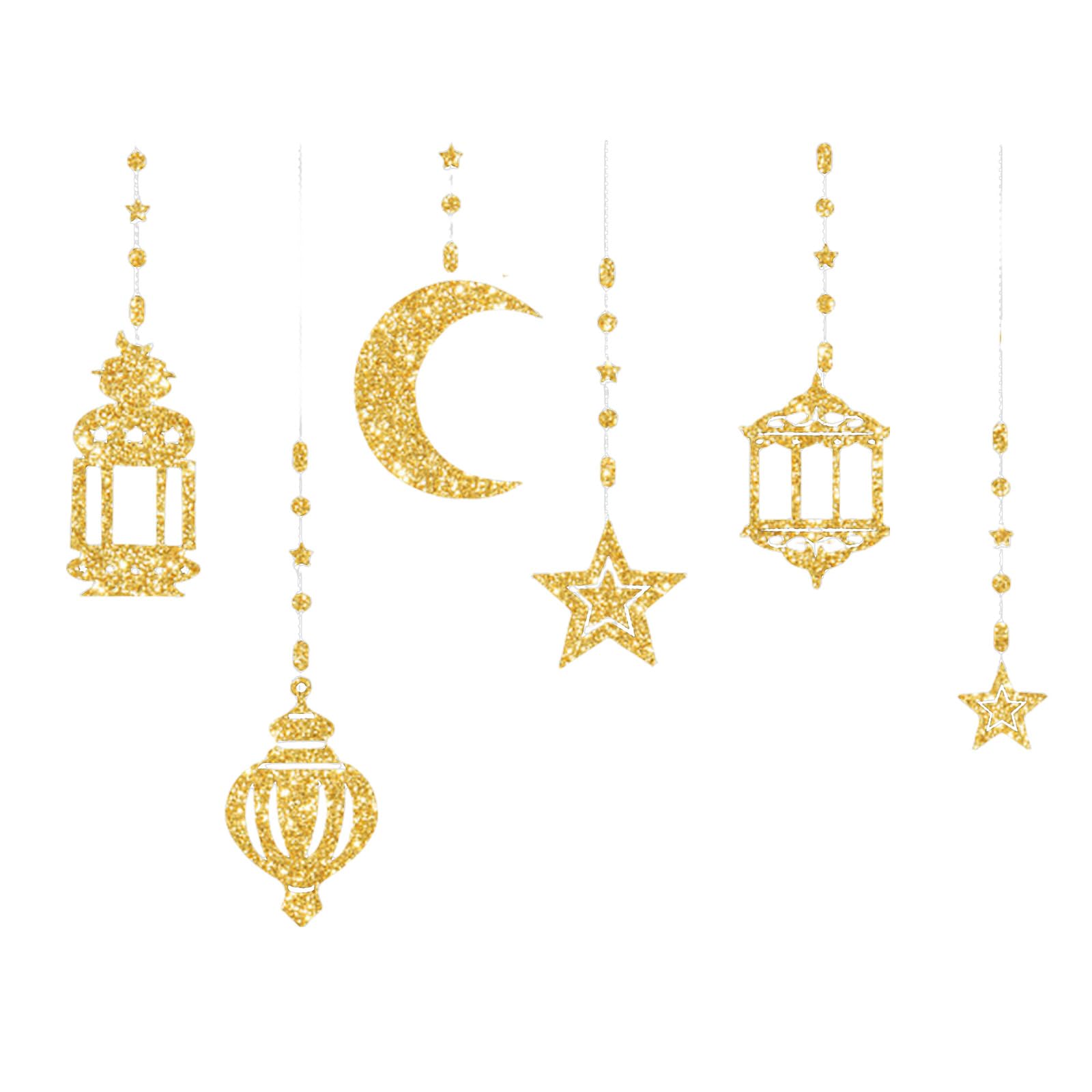 Jazuaiao 6Pieces Ramadans Garlands Eid Decorations Glittering Star Lamp Hanging Streamers Banners Muslims Party Supplies Muslims Holiday Decors