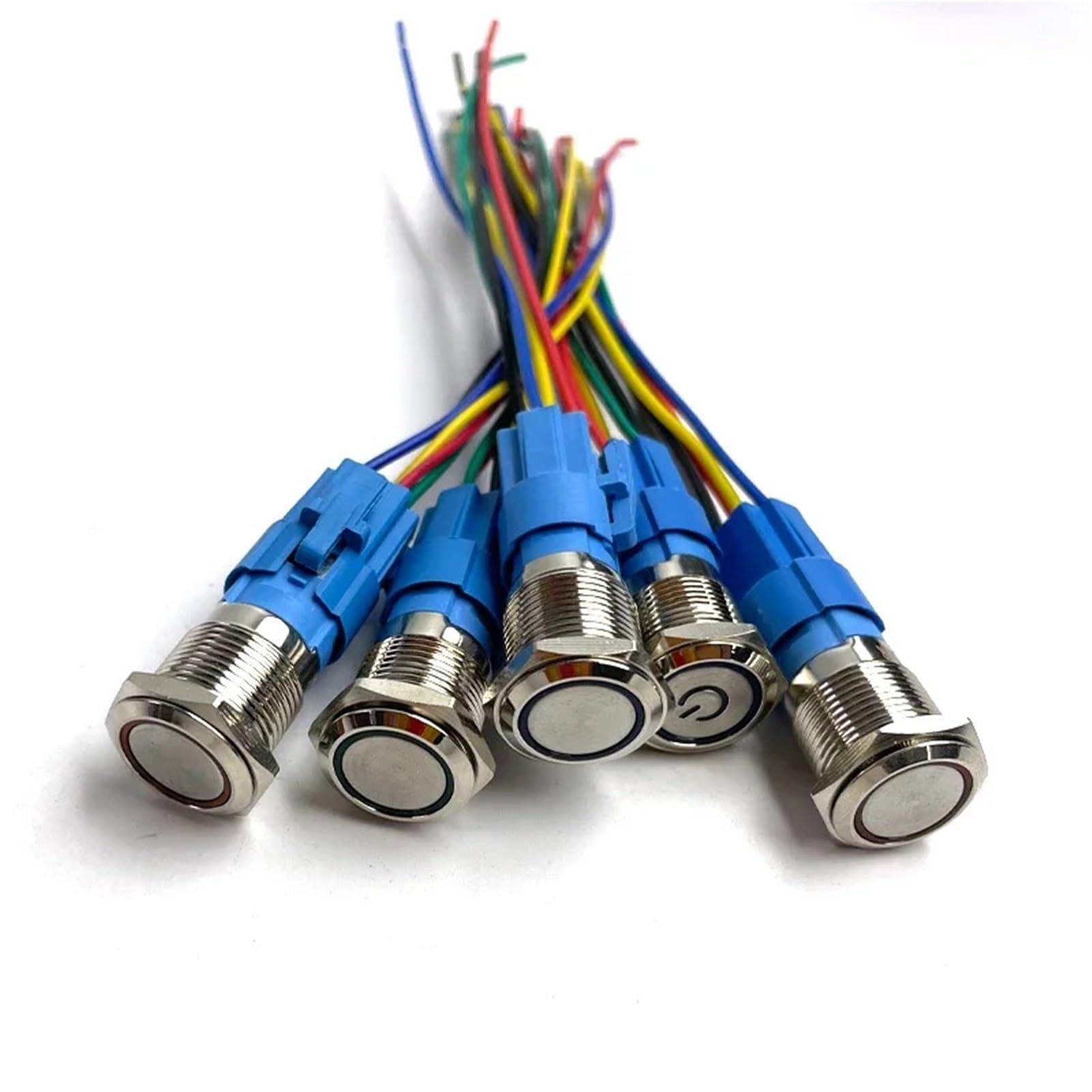 Metalowy przełącznik przyciskowy 12 V, 16 mm, 19 mm, 22 mm, pierścień lampy, symbol zasilania, wodoodporne światło LED, samoblokujący reset (zasilanie białe, blokowanie, 22 mm)