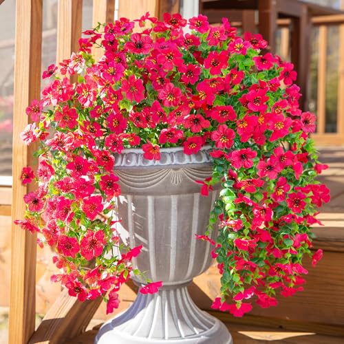INSPRING Artificial Faux Outdoor Outside Flowers Plants, 2 PCS Fake Silk UV Resistant Look Real...