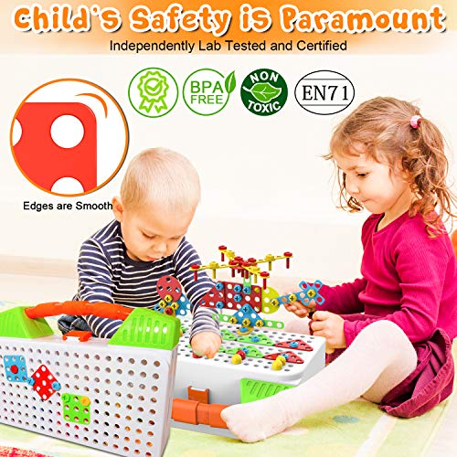 Bauspielzeug with Elektrische Bohrmaschine, 181 Stücke Konstruktionsspielzeug STEM Mint-Lernspiel für 3 4 5 6 7 8 9 10… – Bild 3