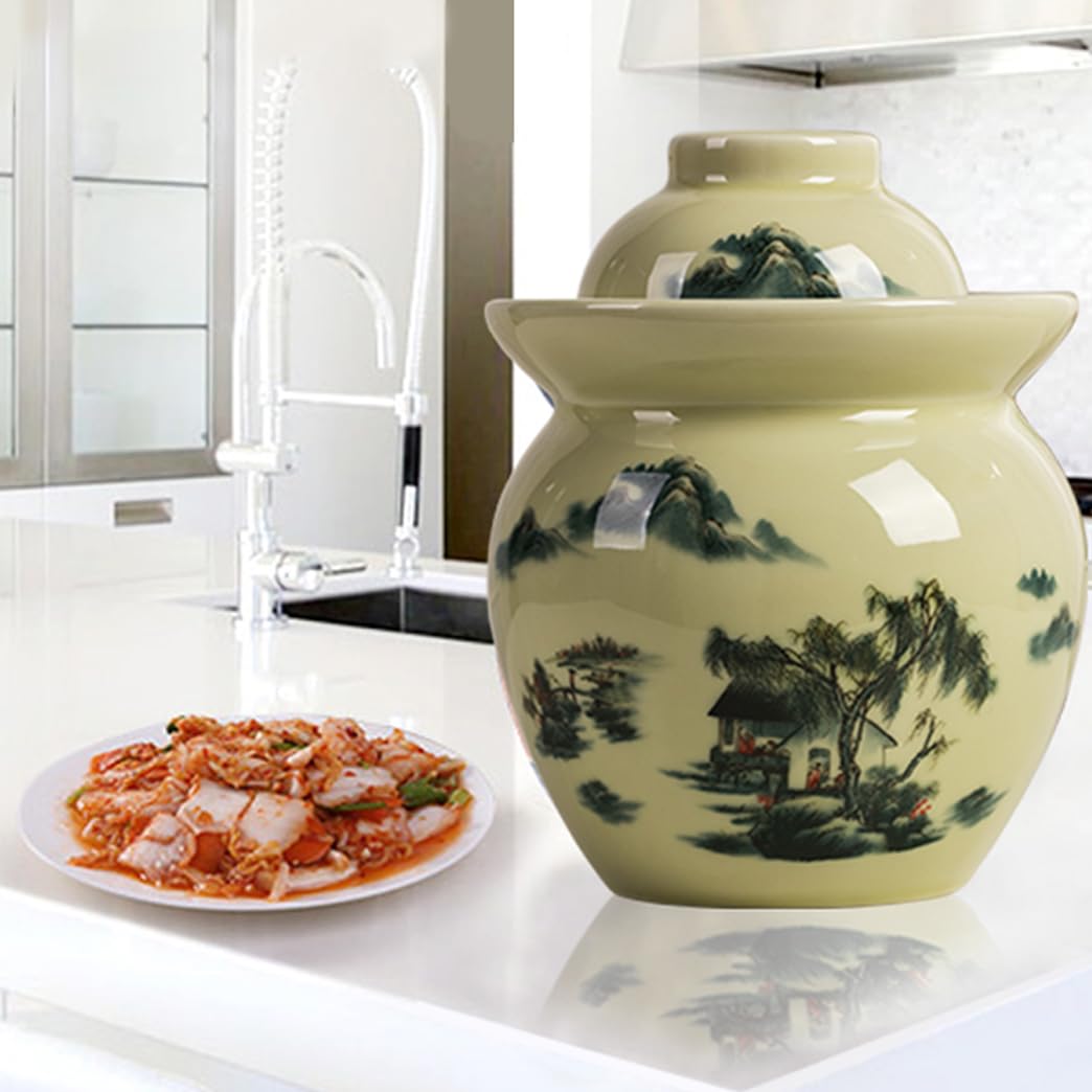 Jarra De Encurtidos De Cerámica China con Tapas, Contenedores De Kimchi, Frasco De Fermentación, Frascos De Fermentación Macetas, Frascos De Fermentación Sellados A-0.5L