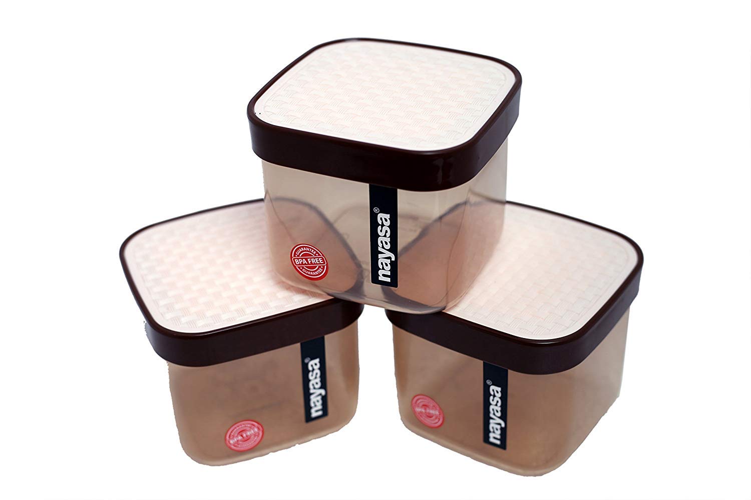 NayasaSuperplast Plastic Fusion Containers 550ml, Set of 3, Brown