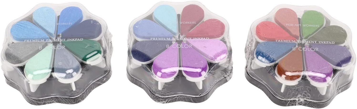 Flower Shaped Stamp Ink Pad, Metallic Ink Pad for Card Making, 48 Colors DIY Coloring Kit with Individual Packaging, Oil Based Printing Ink for Crafts, Scrapbooking, Wood and Potte