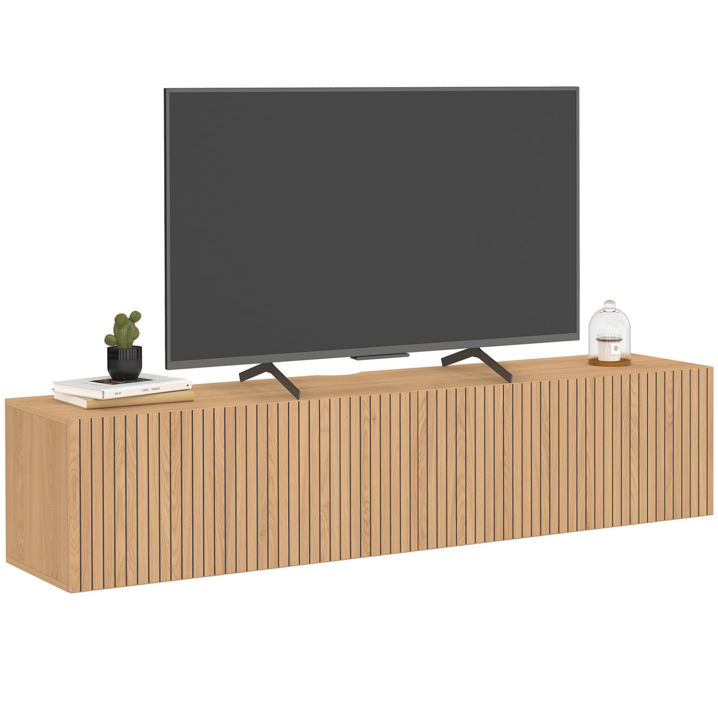 IDMarket - Meuble TV 140 cm Suspendu Juliette 2 Portes Lattes tasseau Bois Coloris chêne