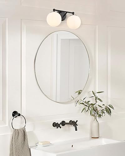 Miniatura 9 de KW-7308-2 - Lámpara de baño dorada, 2 luces de tocador sobre espejo de pared con globo de vidrio grabado blanco, KW-7308-2