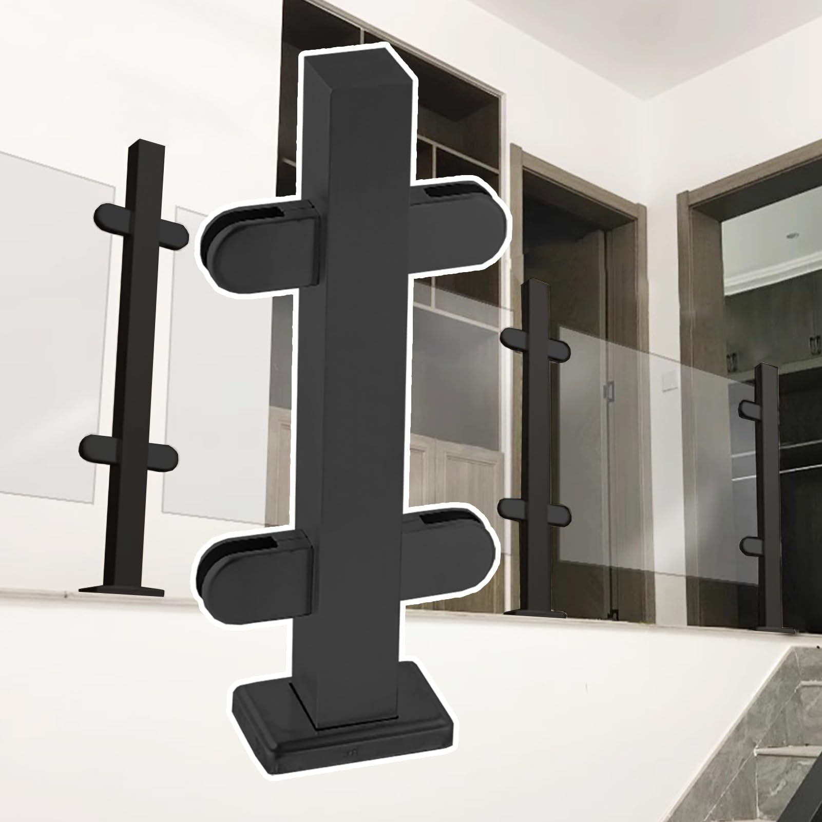Balustrade en verre de terrasse sécurisée par pinces noires et joints