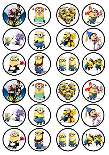 Despicable Me Minions Edible PREMIUM THICKNESS SWEETENED VANILLA, Wafer Rice Paper Cupcake Toppers/Decorations by Cian's Cupcake Toppers Ltd
