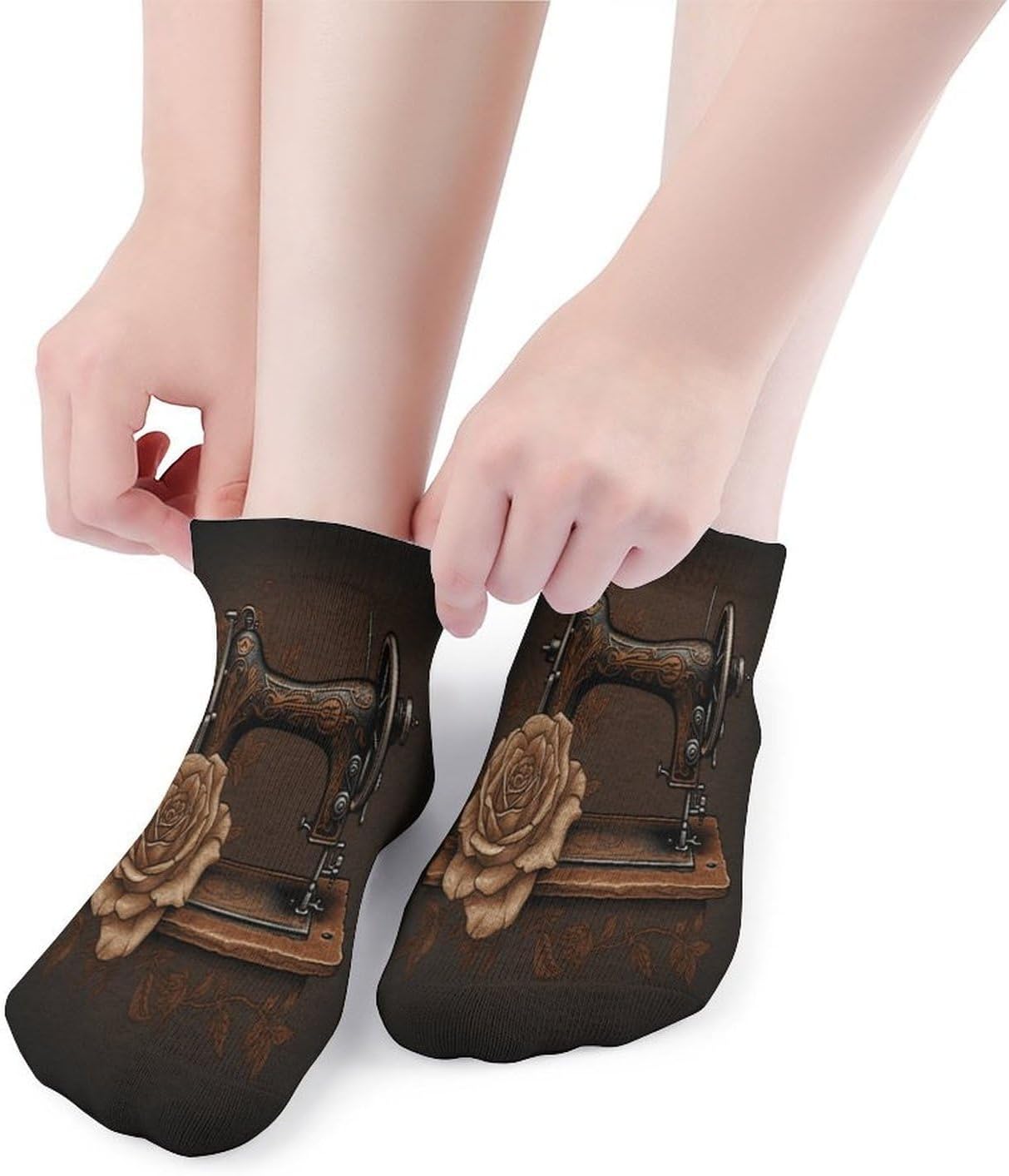 Rose And Sewing Machine Ankle Sock for Men Women,Stocking Moisture-wicking, Grippy Socks for All-Day Comfort,5 Pairs